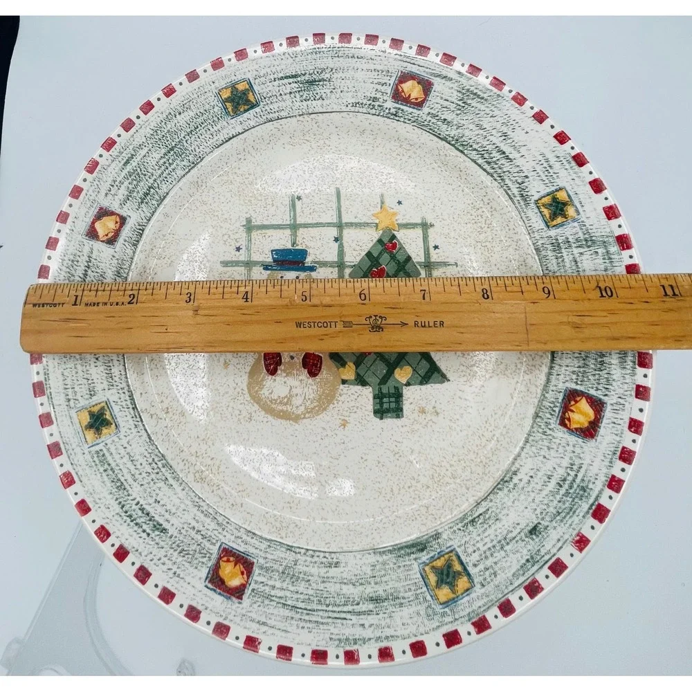 Gibson Housewares Dinner Plates Set of 4 Christmas Snowman Tree 10.5 Inch